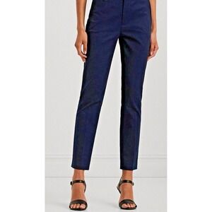 Lauren Ralph Lauren Black Label Size 0 Pull On Navy Pants Gold Logo Side Zipper